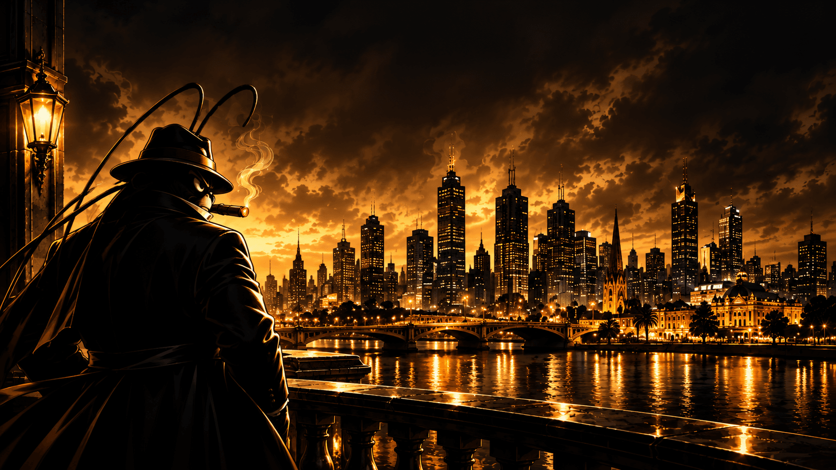 BugFather looking across the Melbourne skyline